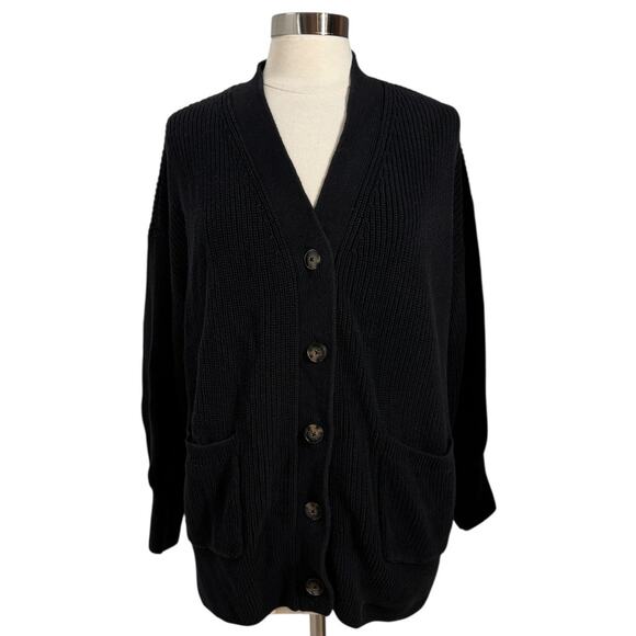 LOFT Black Button Up 100% Cotton Knit Jacket SZ XXL - Picture 1 of 10